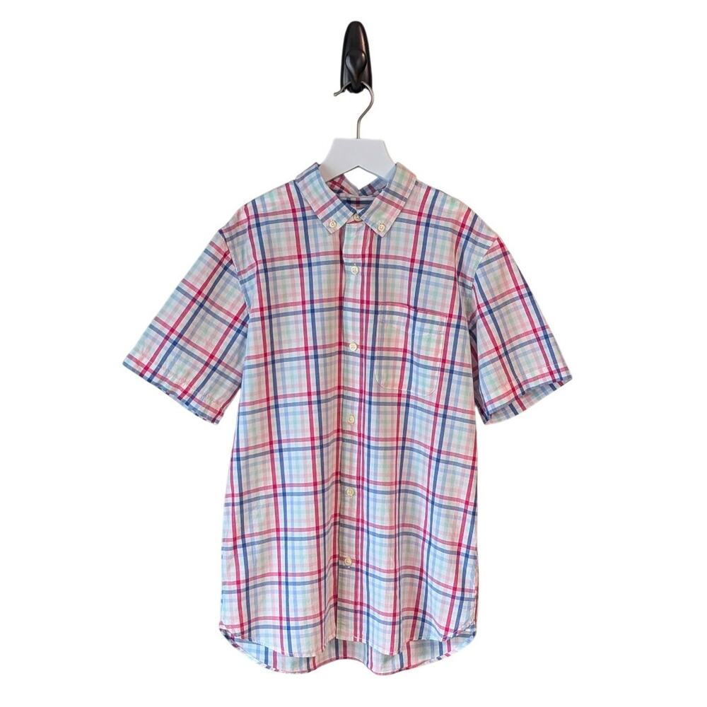 GAP Kids Button Up Shirt Boys XXL Short Sleeve Poplin Plaid Preppy Spring Summer